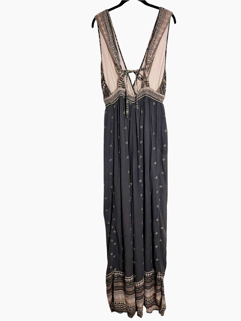 Free People Boho Wide Leg Jumpsuit LG Open Back Romper Pants Army Green Beaded - Picture 4 of 13
